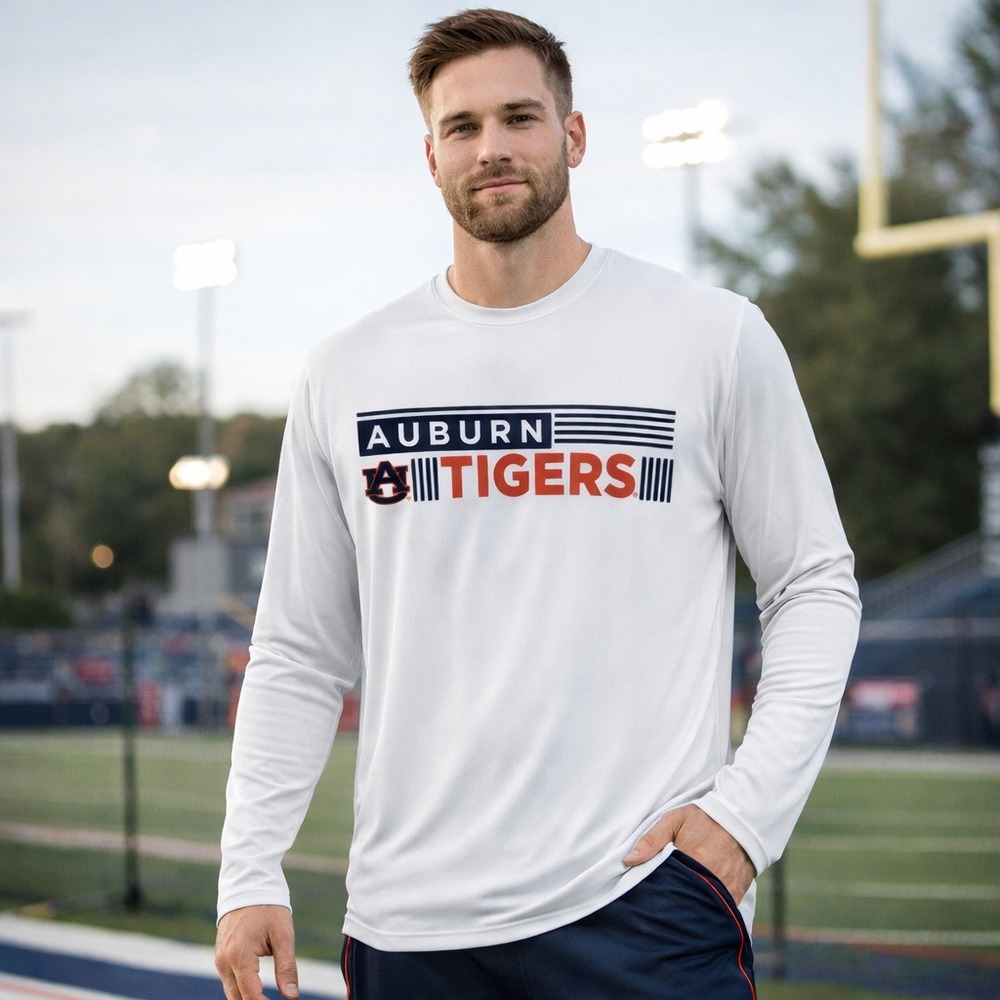 Auburn Tigers UPF 50 Crew Long Sleeve Performance Tee White Men's Medium‎ NWT